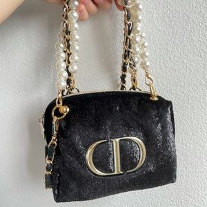 Dior makeup bag DIY with double pearl straps